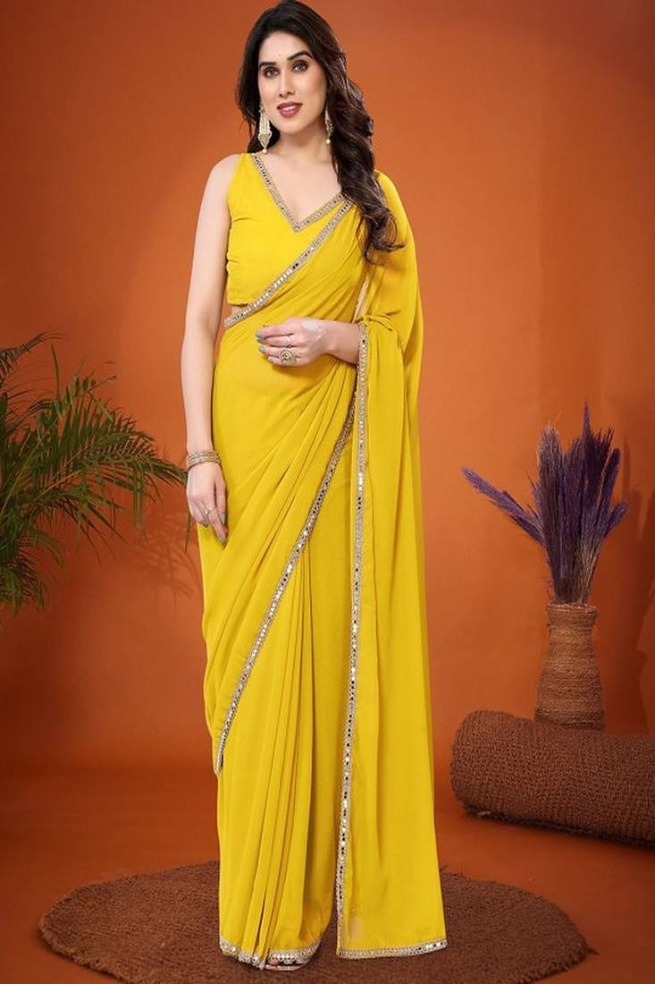 Sequinned pure georgette saree