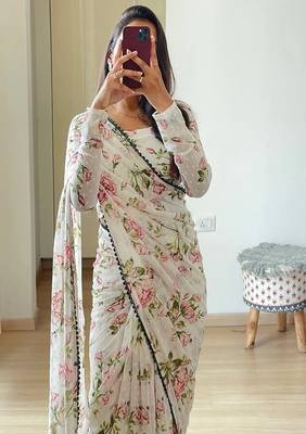 Floral printed pure georgette ready to wear saree 1
