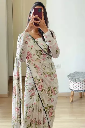 Floral printed pure georgette ready to wear saree