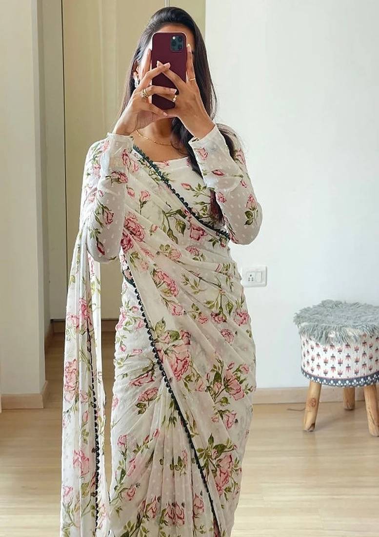 Floral printed pure georgette ready to wear saree