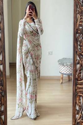 Floral printed pure georgette ready to wear saree 2