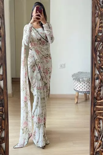 Floral printed pure georgette ready to wear saree