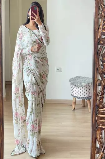 Floral printed pure georgette ready to wear saree