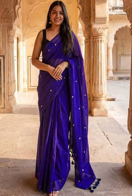 Embellished beads and stones pure cotton khadi saree 1
