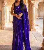 Embellished beads and stones pure cotton khadi saree