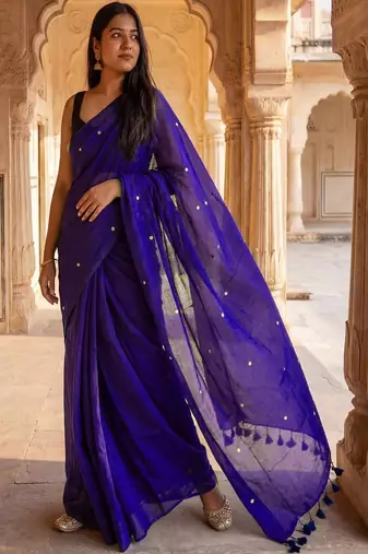Embellished beads and stones pure cotton khadi saree