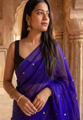 Embellished beads and stones pure cotton khadi saree 4