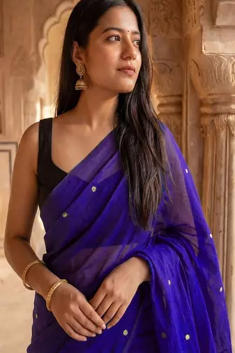 Embellished beads and stones pure cotton khadi saree