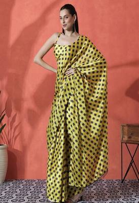 Ready to wear satin checked digital printed saree 2