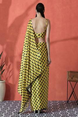 Ready to wear satin checked digital printed saree 3