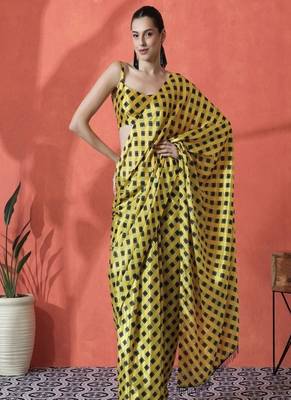 Ready to wear satin checked digital printed saree 4