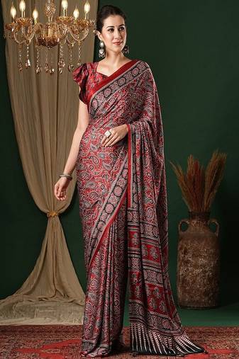 Ethnic motifs pure crepe saree