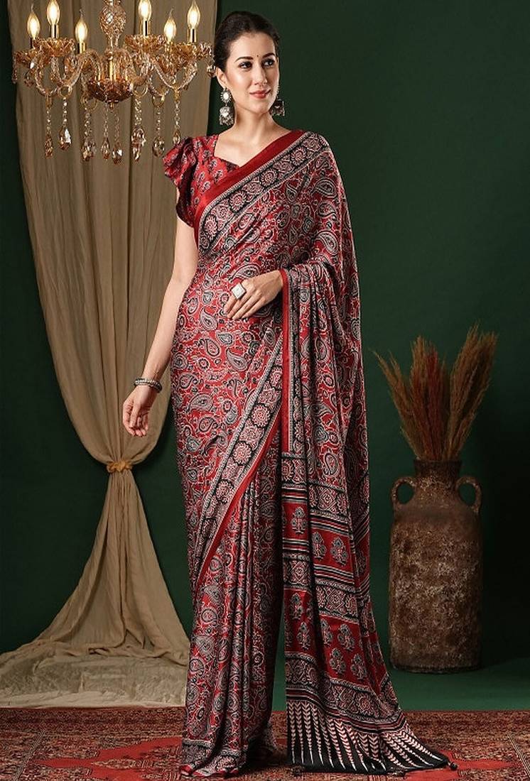 Ethnic motifs pure crepe saree