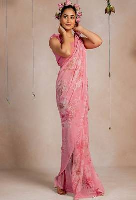 Floral printed embroidered pastels saree 1