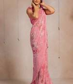 Floral printed embroidered pastels saree