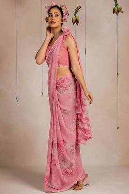 Floral printed embroidered pastels saree 2