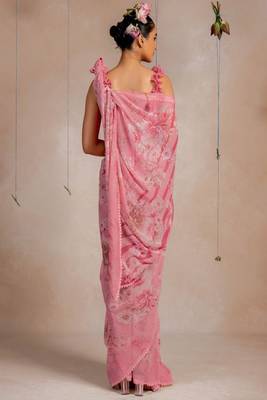 Floral printed embroidered pastels saree 3