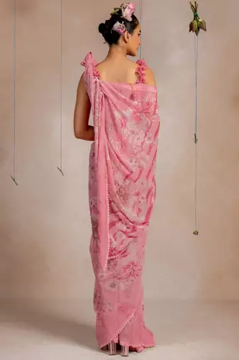Floral printed embroidered pastels saree