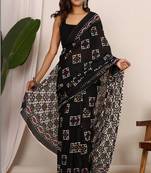 Ethnic motifs pure cotton ikat saree