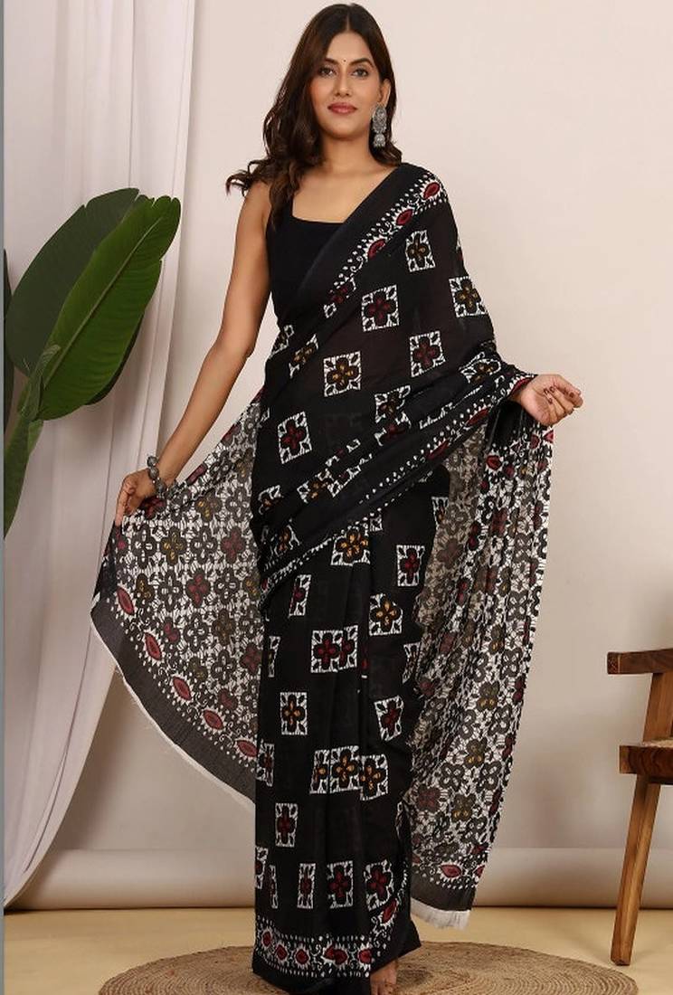 Ethnic motifs pure cotton ikat saree