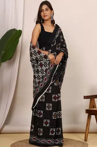 Ethnic motifs pure cotton ikat saree
