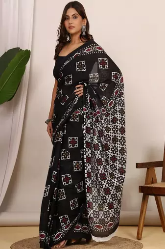 Ethnic motifs pure cotton ikat saree