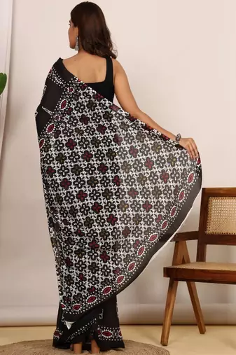 Ethnic motifs pure cotton ikat saree
