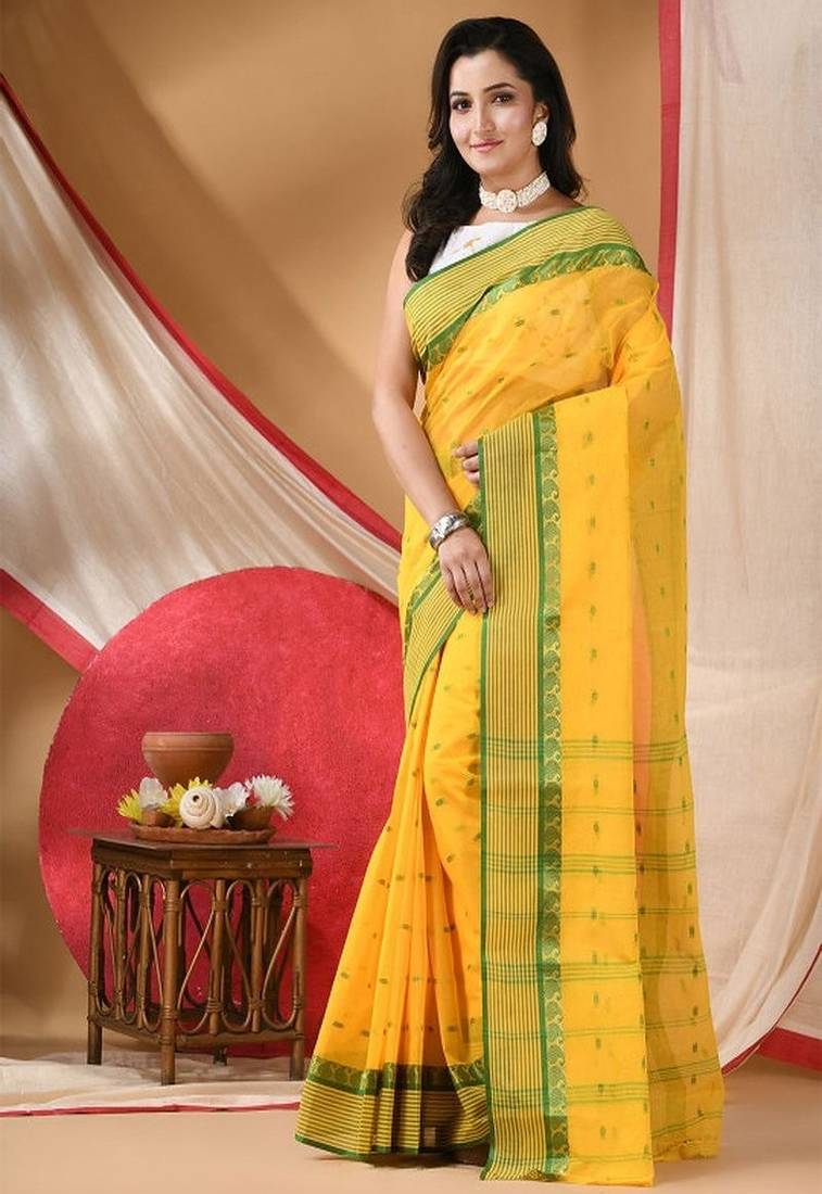 Woven design pure cotton jamdani saree