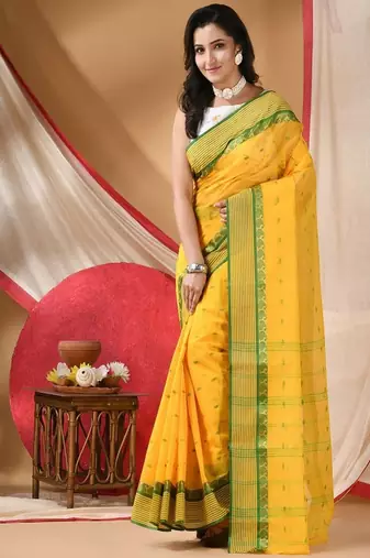 Woven design pure cotton jamdani saree