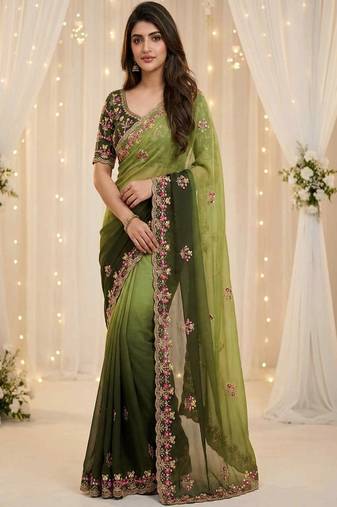 Embellished embroidered pure georgette designer saree