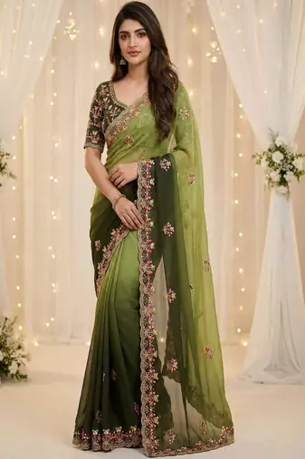 Embellished embroidered pure georgette designer saree