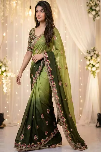 Embellished embroidered pure georgette designer saree