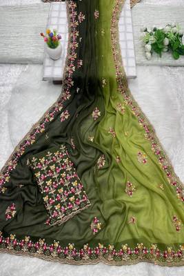 Embellished embroidered pure georgette designer saree 4
