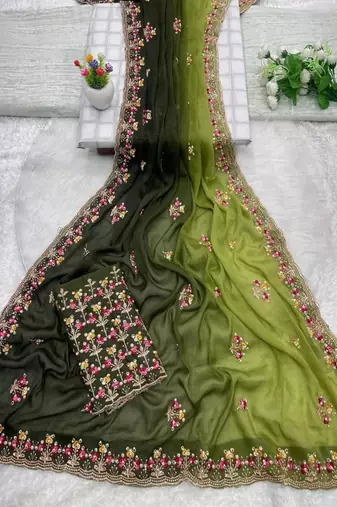 Embellished embroidered pure georgette designer saree