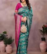 Woven design saree with zari border & unstitched blouse