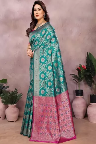 Woven design saree with zari border & unstitched blouse