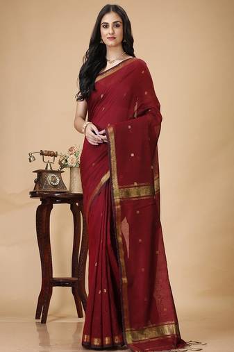 Woven design zari silk cotton taant saree