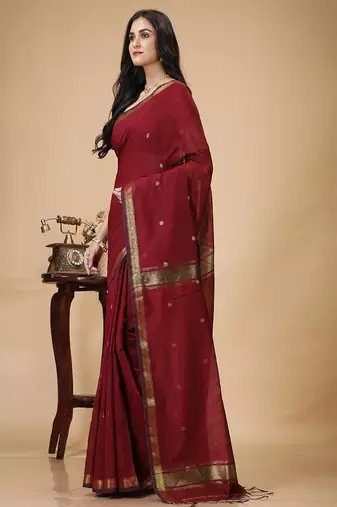 Woven design zari silk cotton taant saree