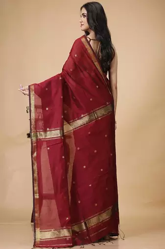 Woven design zari silk cotton taant saree