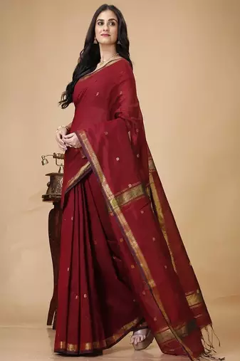 Woven design zari silk cotton taant saree