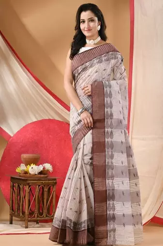 Woven design pure cotton taant saree