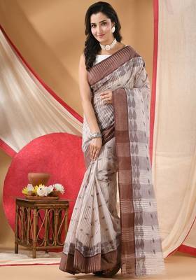 Woven design pure cotton taant saree 4