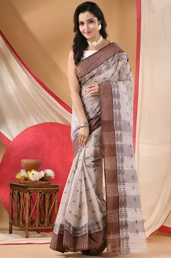 Woven design pure cotton taant saree