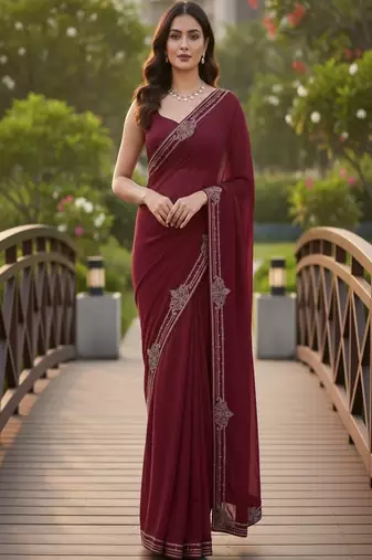 Beads and stones pure georgette designer saree