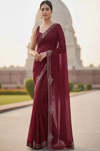 Beads and stones pure georgette designer saree