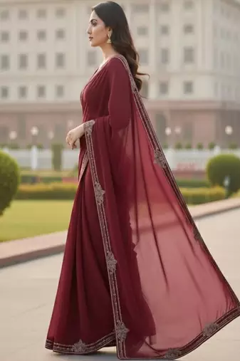 Beads and stones pure georgette designer saree