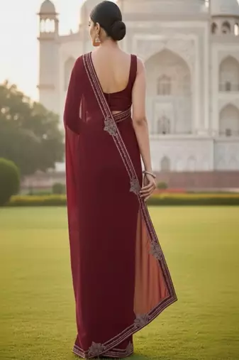 Beads and stones pure georgette designer saree