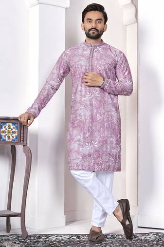 lavender cotton kurta set with lucknowi print work