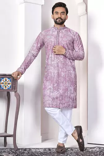 lavender cotton kurta set with lucknowi print work