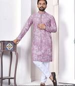 lavender cotton kurta set with lucknowi print work